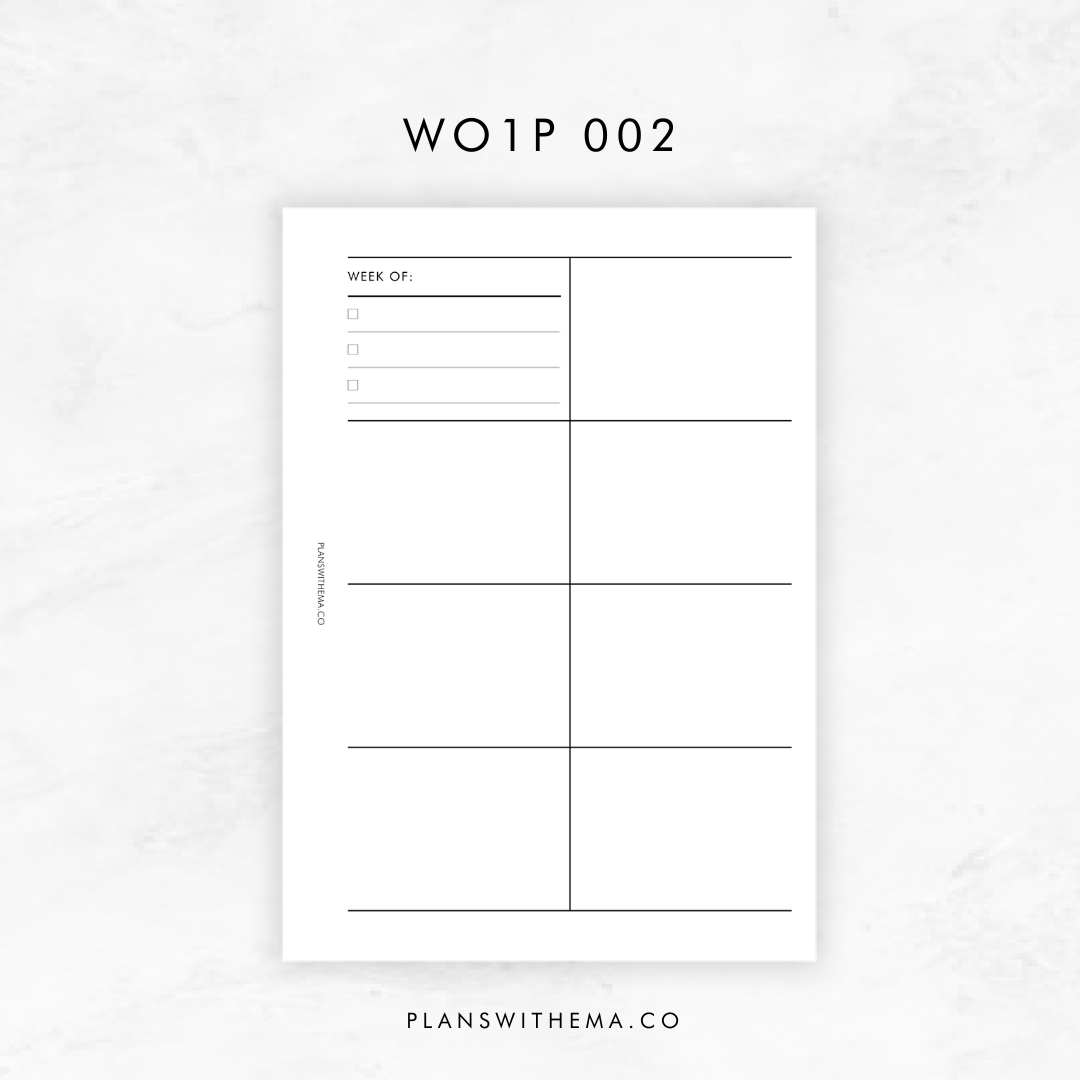 Weeks on 1 Page (WO1P) Planner Inserts | W002