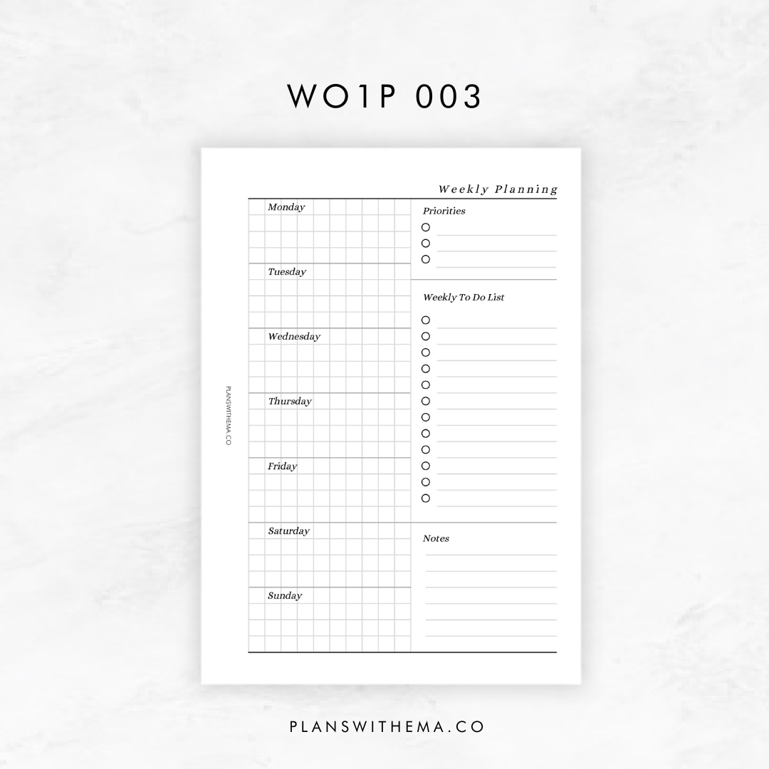 Weeks on 1 Page (WO1P) Planner Inserts | W003