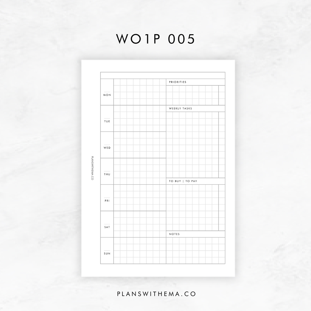 Weeks on 1 Page (WO1P) Planner Inserts | W005