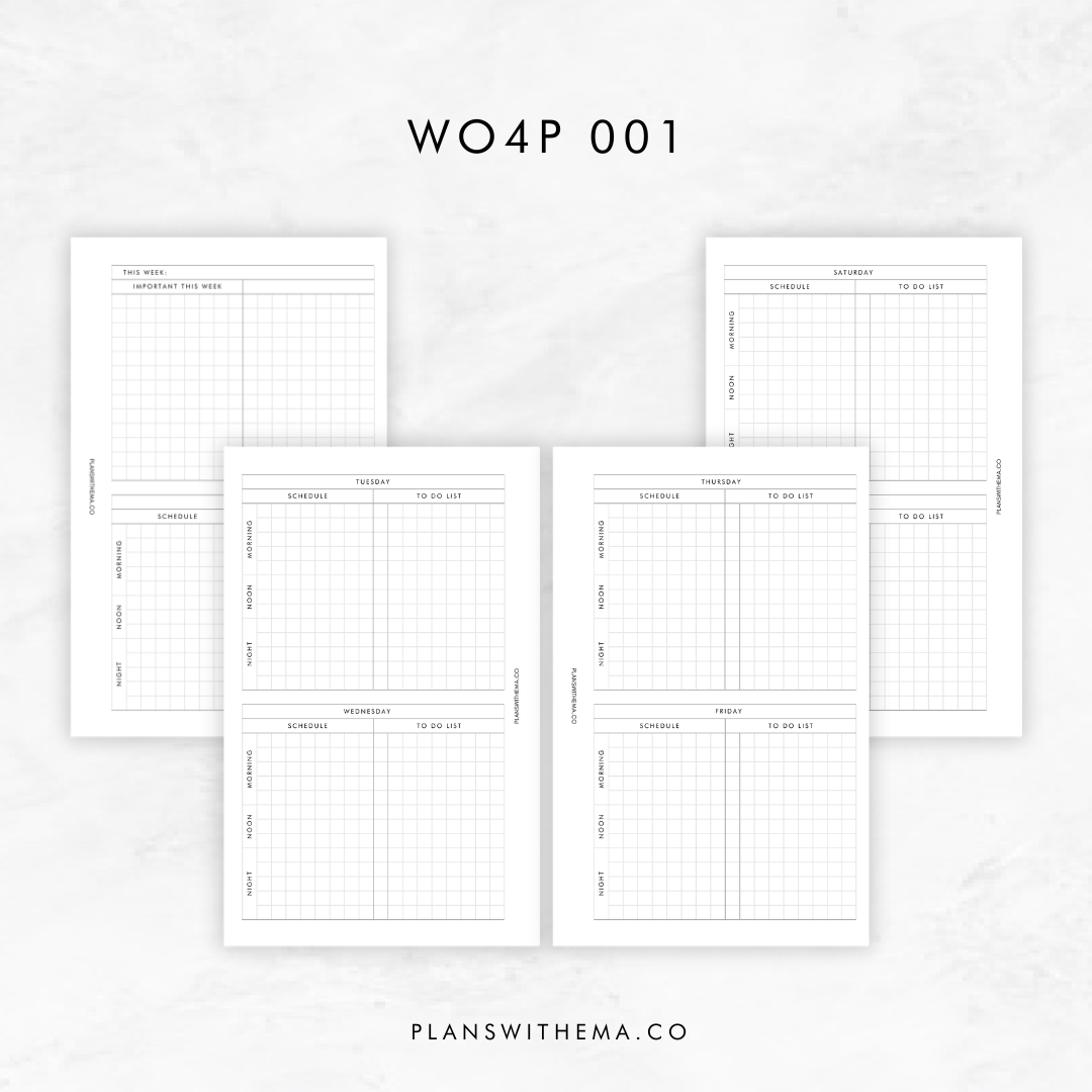 Weeks on 4 Pages (WO4P) Planner Inserts | W001