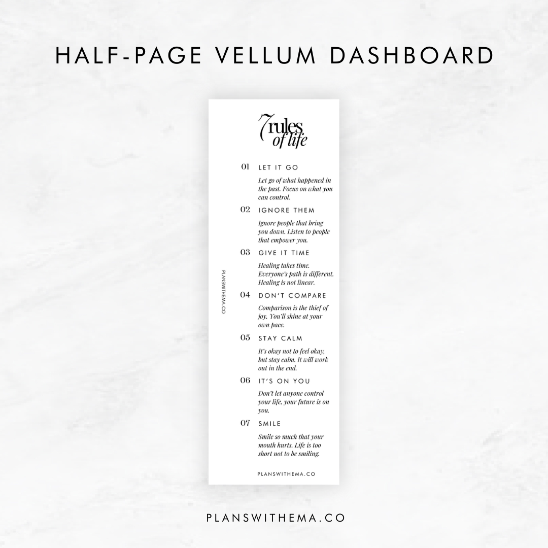 7 Rules of Life | Half-Page Vellum | Planner Dashboard
