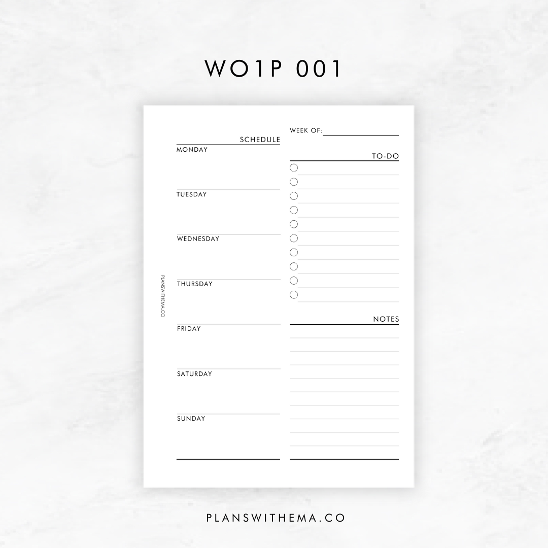 Weeks on 1 Page (WO1P) Planner Inserts | W001