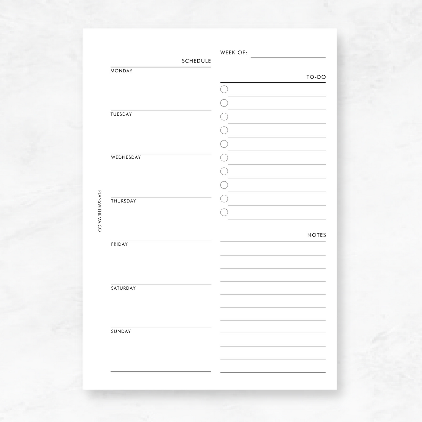 Weeks on 1 Page (WO1P) | W001 Printables