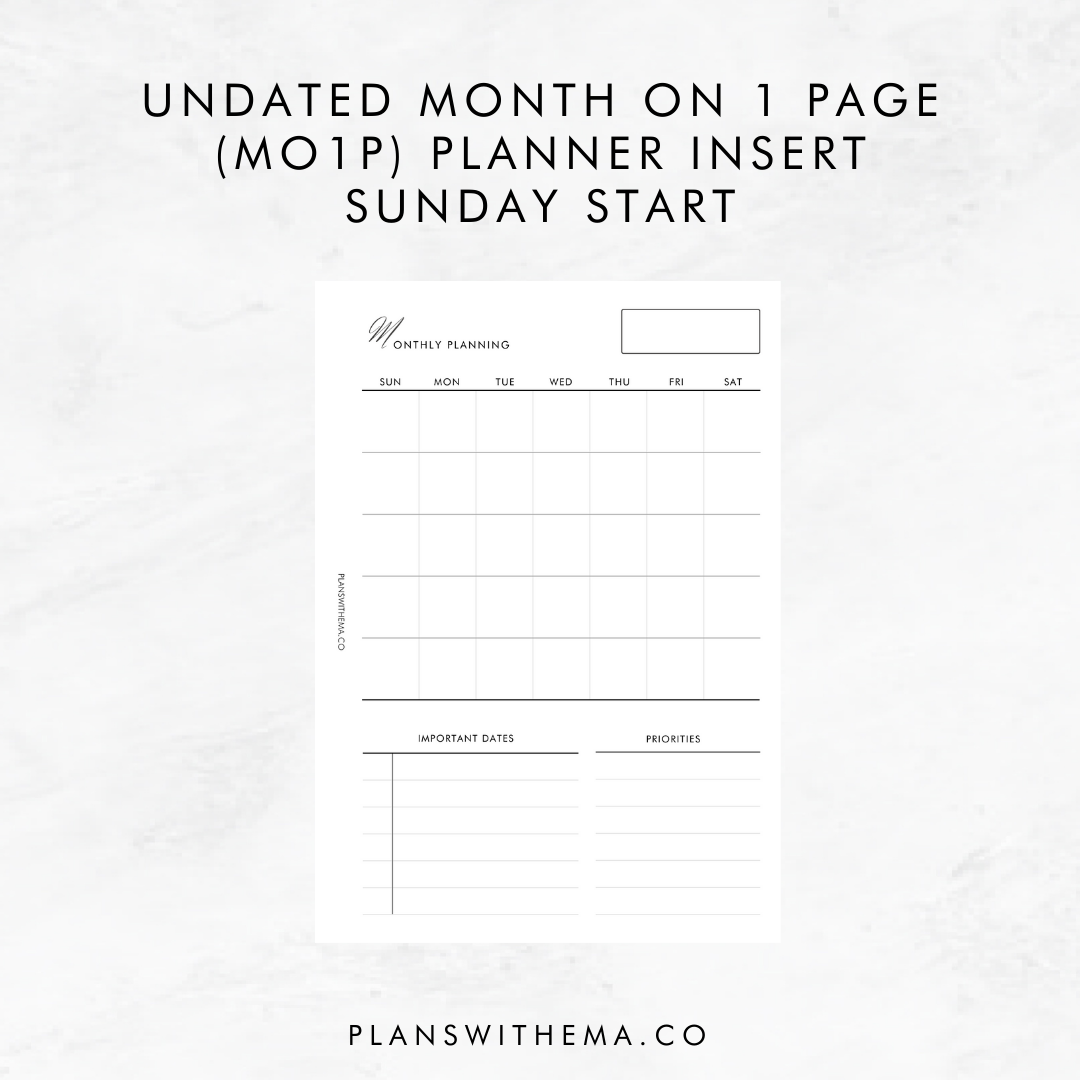 Undated Months on 1 Page (MO1P) | Planner Inserts