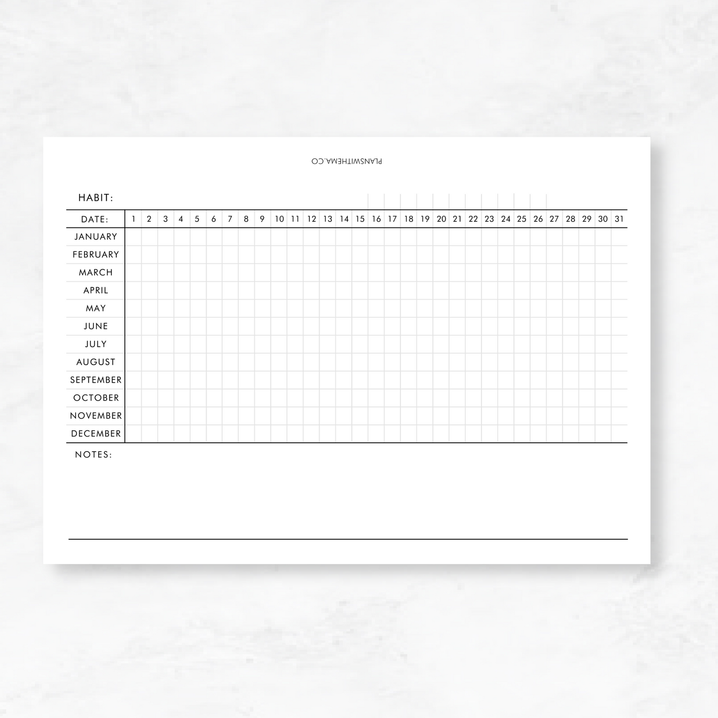 Horizontal Yearly Habit Tracker | Planner Inserts