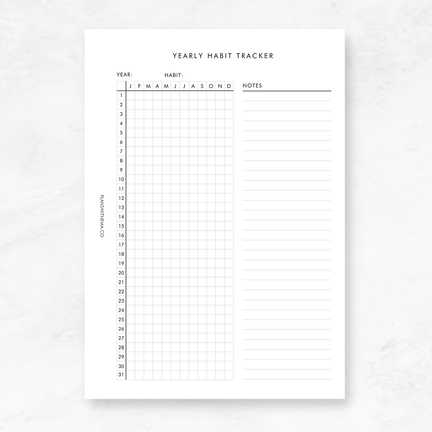 Yearly Habit Tracker | Planner Inserts