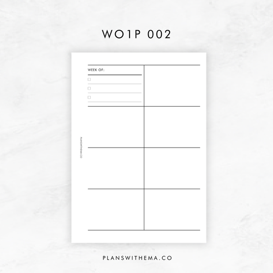 Weeks on 1 Page (WO1P) Planner Inserts | W002