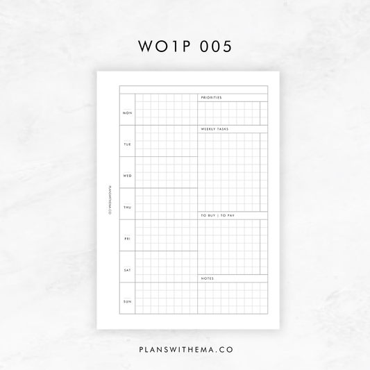Weeks on 1 Page (WO1P) Planner Inserts | W005