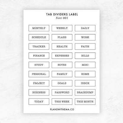 Transparent Tab Divider Label | Planner Stickers
