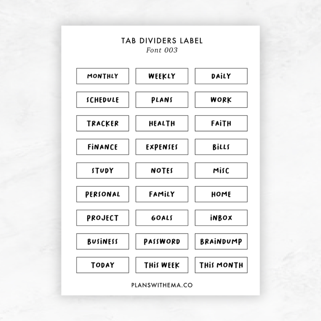 Transparent Tab Divider Label | Planner Stickers