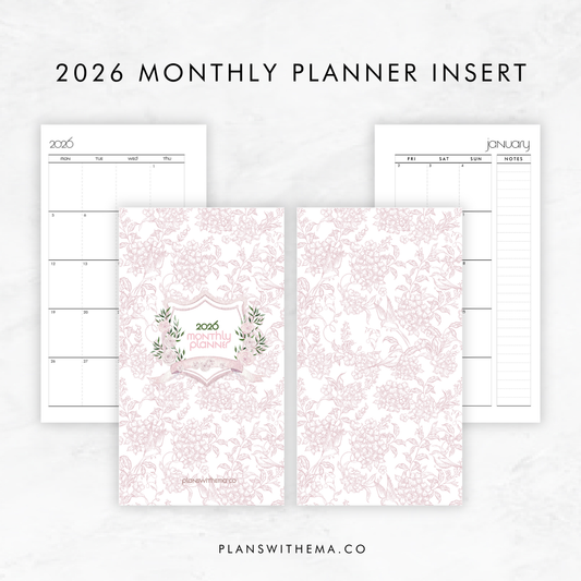 2026 Dated Month on 2 Pages (MO2P) -  Without Monthly Cover | Planner Insert
