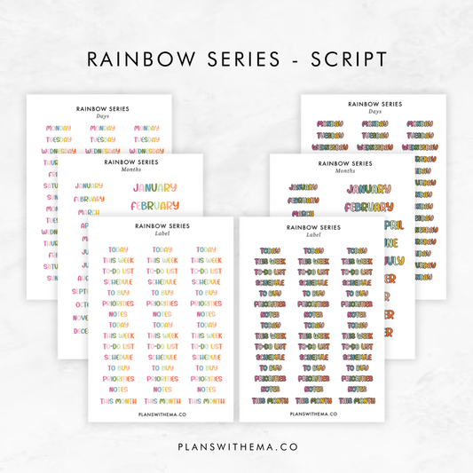 Script - Rainbow Series | Planner Stickers