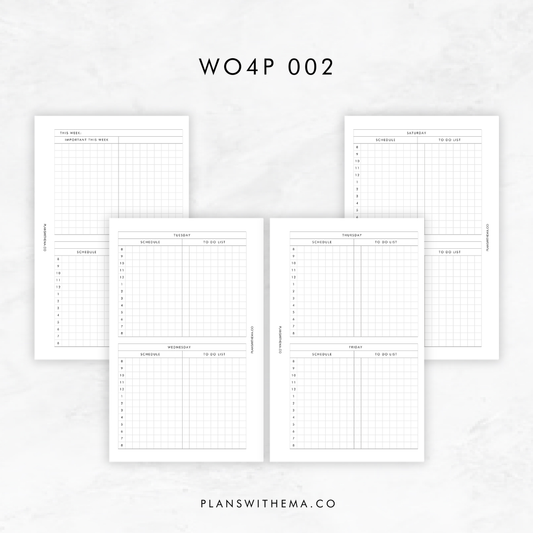 Weeks on 4 Pages (WO4P) Planner Inserts | W002
