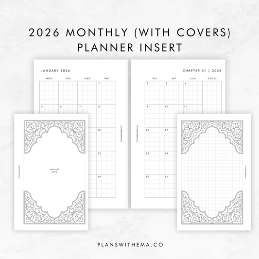 2026 Dated Month on 2 Pages (MO2P) With Monthly Covers | Planner Inserts