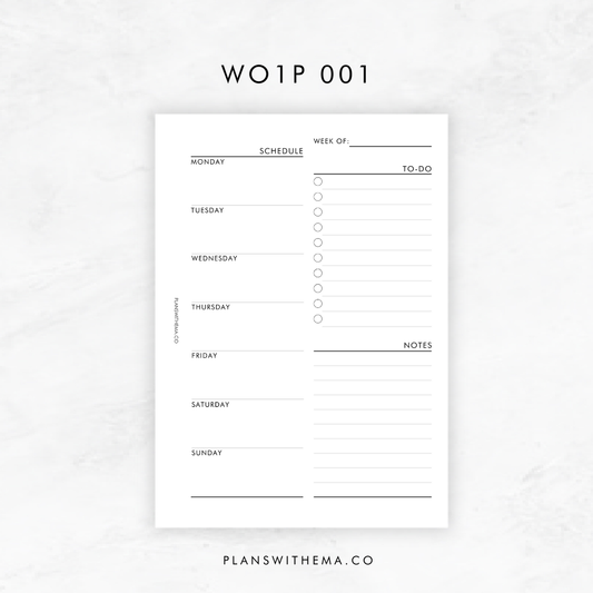 Weeks on 1 Page (WO1P) Planner Inserts | W001