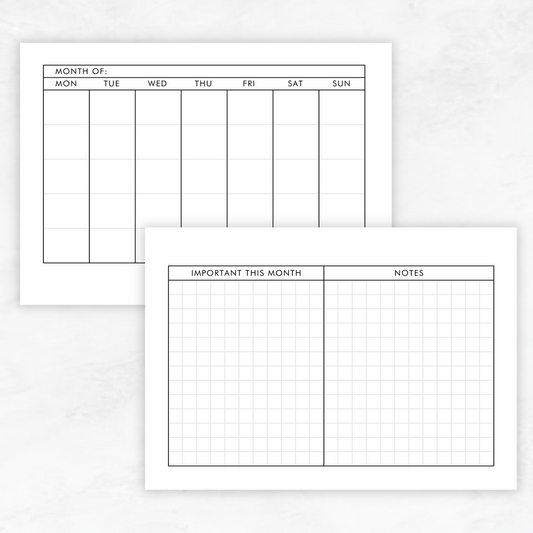 Horizontal Monthly | Planner Inserts