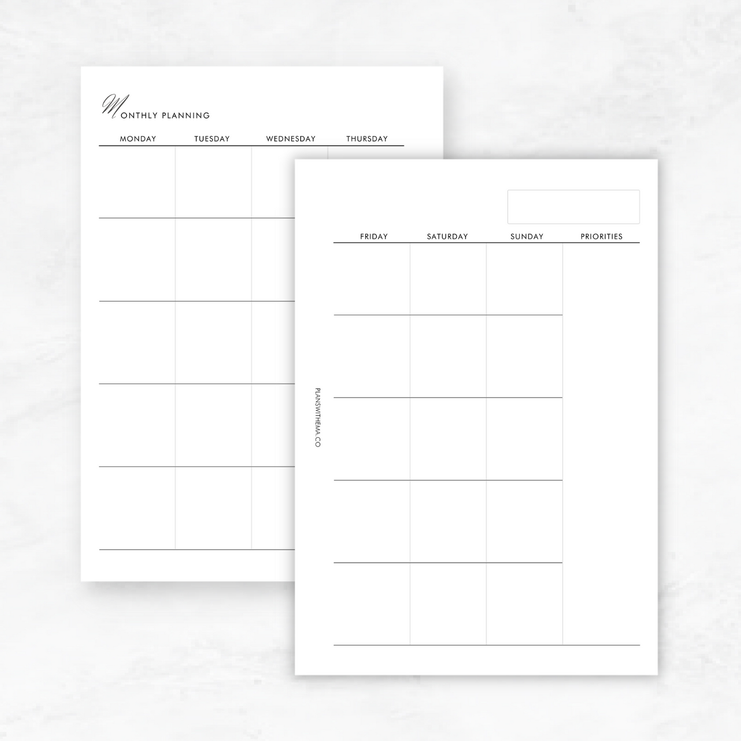 Undated Months on 2 Pages (MO2P) | Planner Inserts